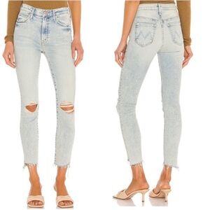 MOTHER Blue Cropped Distressed Jeans
